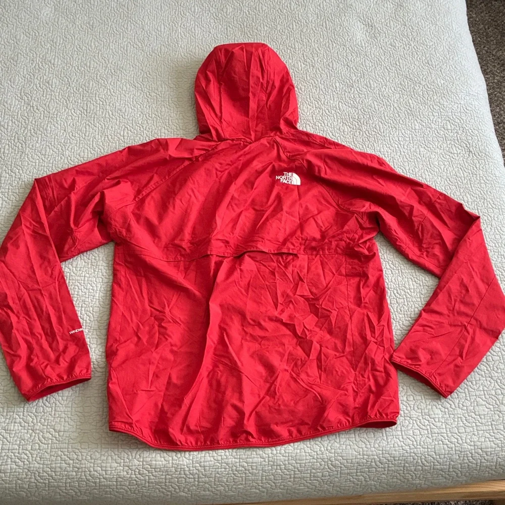 New The North Face Flyweight Pompeian Red Hooded Packable Windbreaker Large Coat